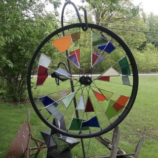 stained glass bicycle wheel