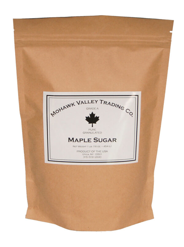 Mohawk Valley Trading Company powdered maple sugar (1lb.) in a brown paper bag.